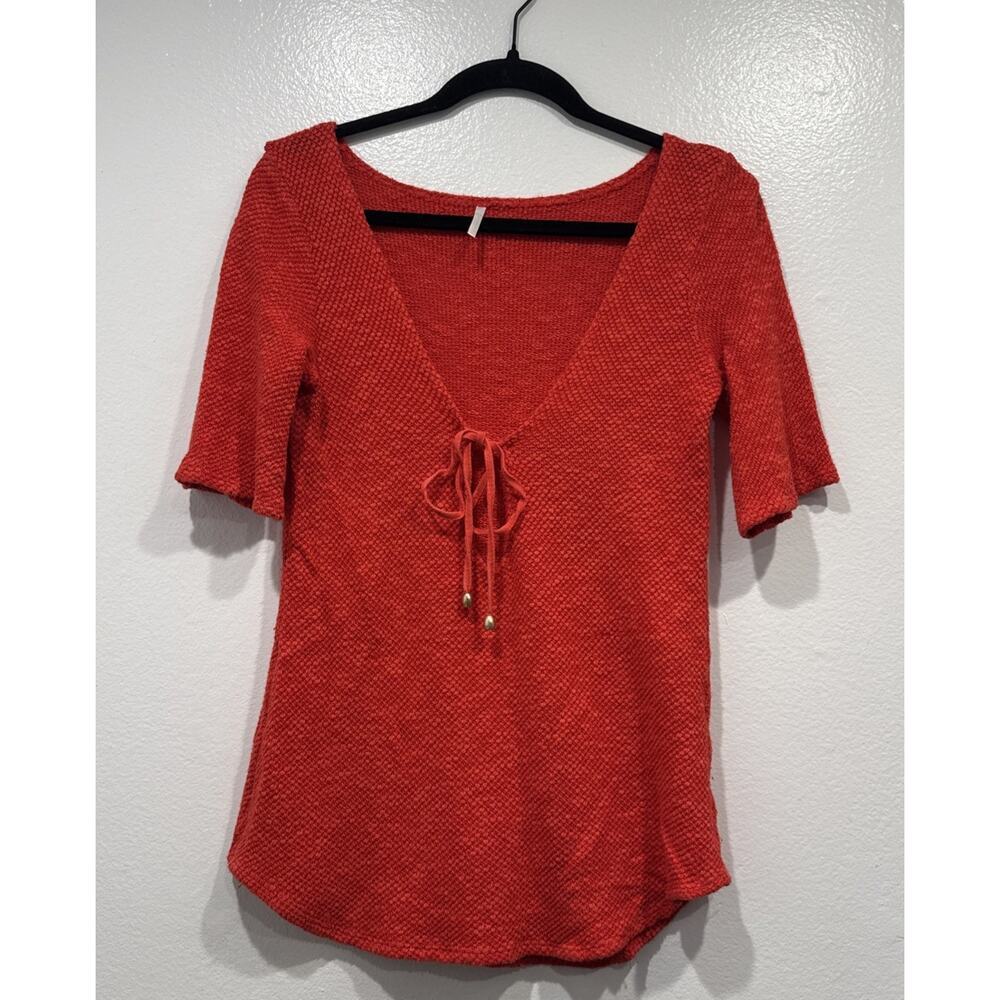 Mia Marcelle Swim Knit Top Womens Cut Out Short Sleeve Deep V Neck‎